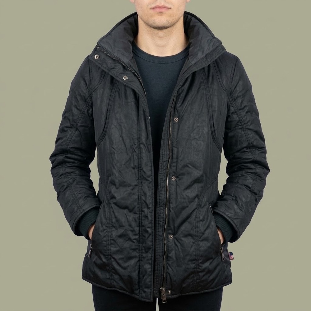 Marc New York Andrew Marc Down Jacket Mens Small Black Quilted Zip Coat EUC
